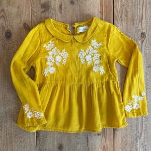 Mini Boden Mustard Blouse with White Floral Embroidery